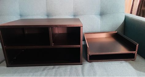 Modern Office Desk Organization Set – Metal Shelf Riser & Stackable Trays