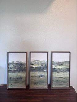 3 Green Abstract Paintings