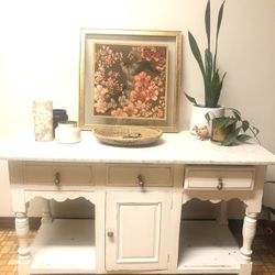 Vintage Antique Farm Cardenza Cupboard Tv Stand Chest Cabinet Granite Top  