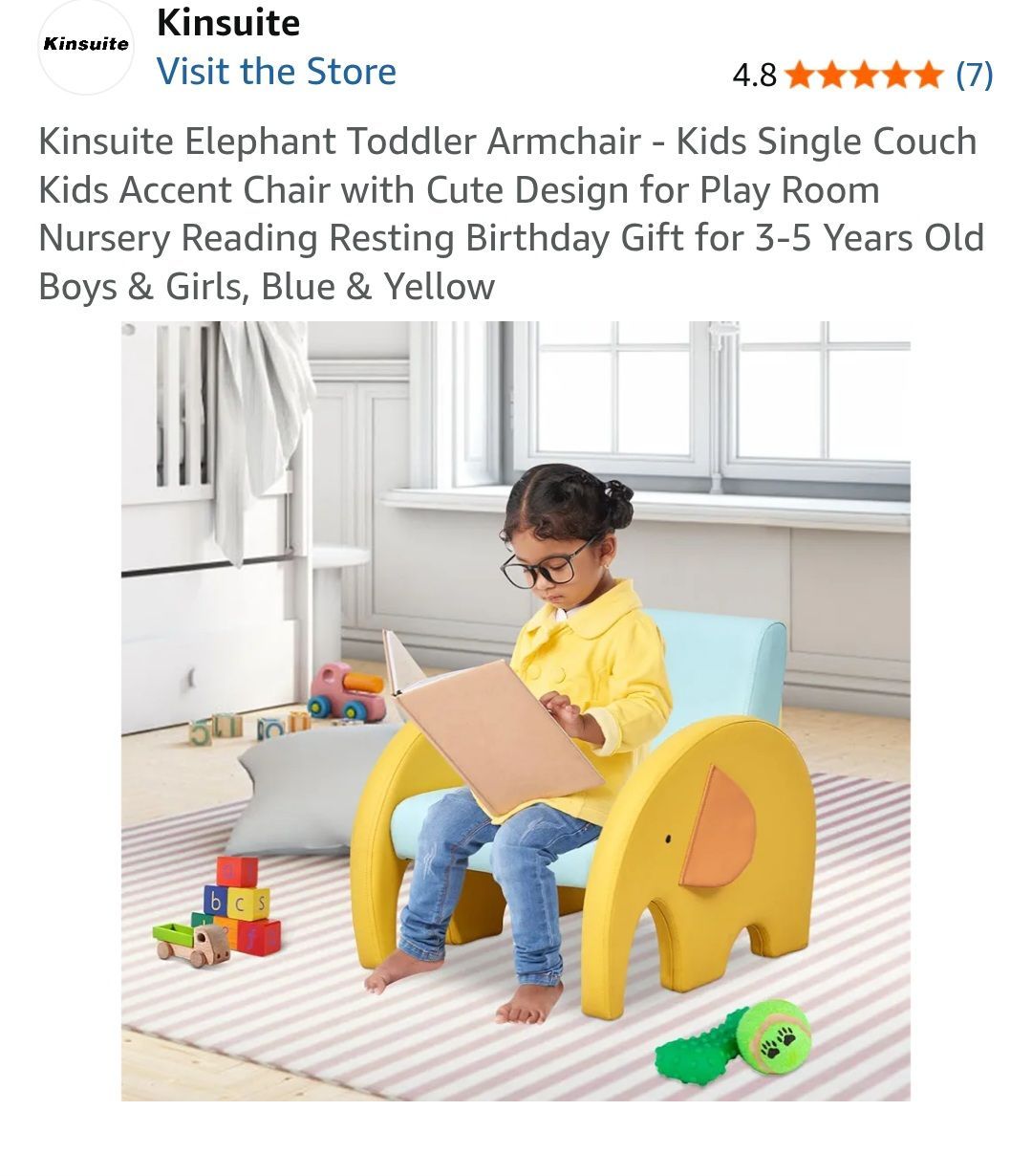New. Kinsuite Elephant Toddler Armchair - Kids Single Couch Kids Accent Chair with Cute Design for Play Room Nursery Reading Resting Birthday Gift for