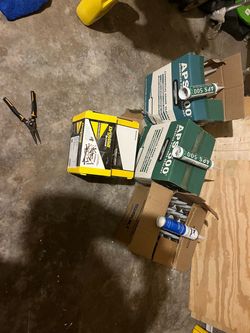 Commercial sealant and sheet metal screws plus one box of trash bags, and rags
