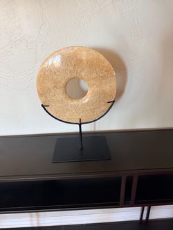 West rElm Stone Disc Sculpture on Metal Stand