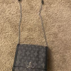 NWT Vivienne Westwood Lucy Jacquard Logo Medium Crossbody Bag Black Grey 131693