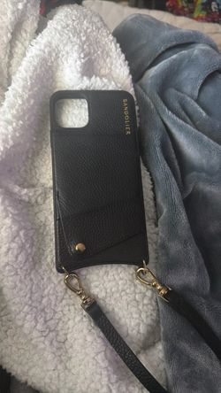 Bandolier Black Leather Phone Case with Strap