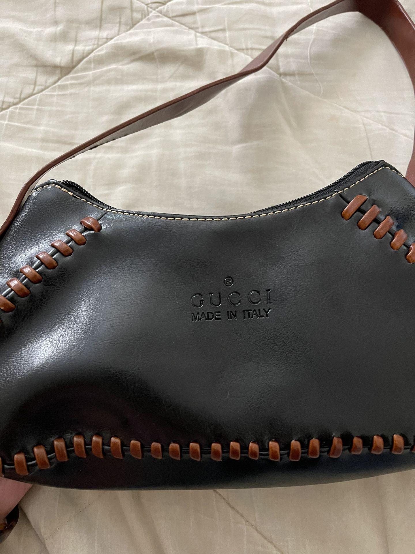 Black Gucci Bag With Brown Stitching