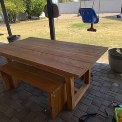 	•	Handmade solid wood farmhouse table