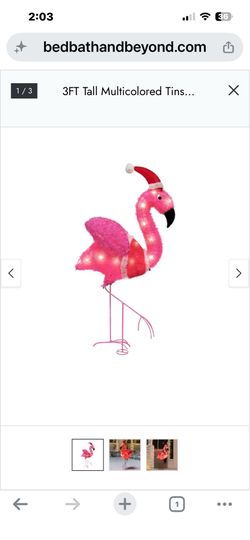 3ft LED Tinsel Flamingo with Christmas Hat