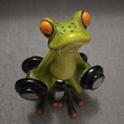 Frog Weight Lifting Figurine