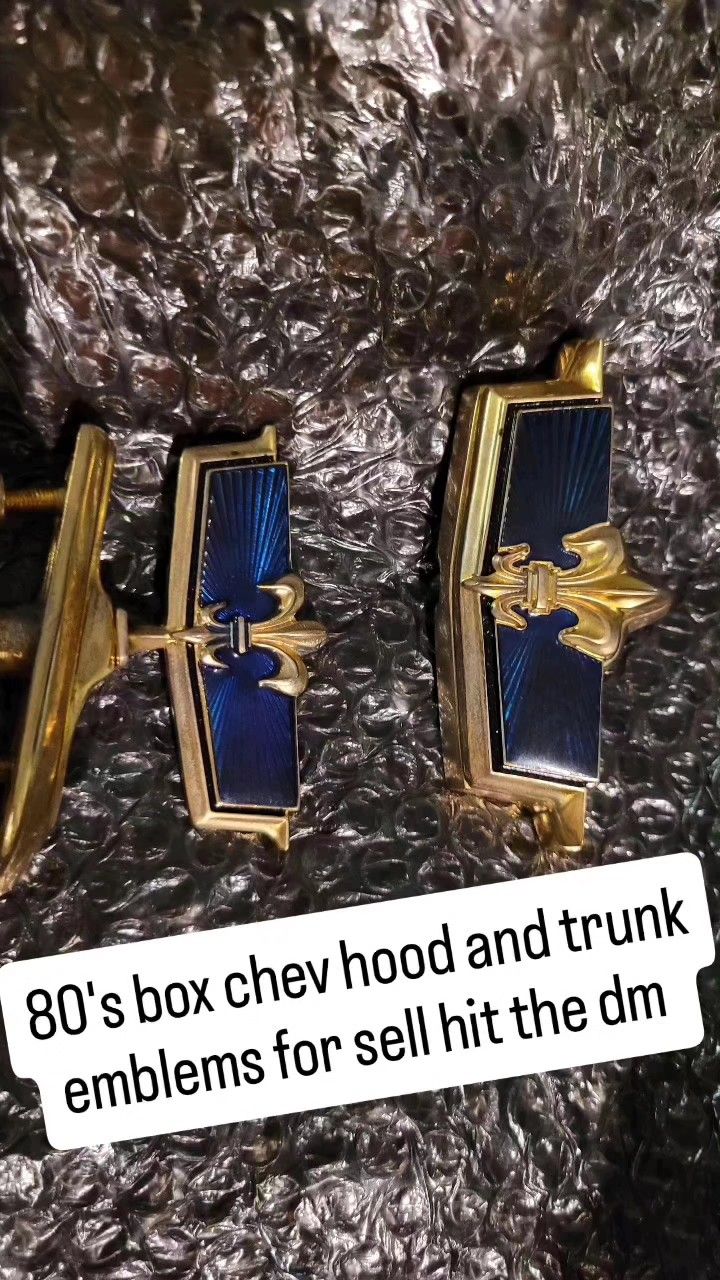 80's Box Chevy Caprice Hood & Trunk Emblems Gold & Blue