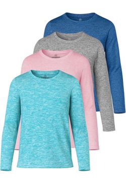 Real Essentials 4 Pack: Girls' Dry-Fit Long Sleeve Athletic Crew Neck T-Shirt