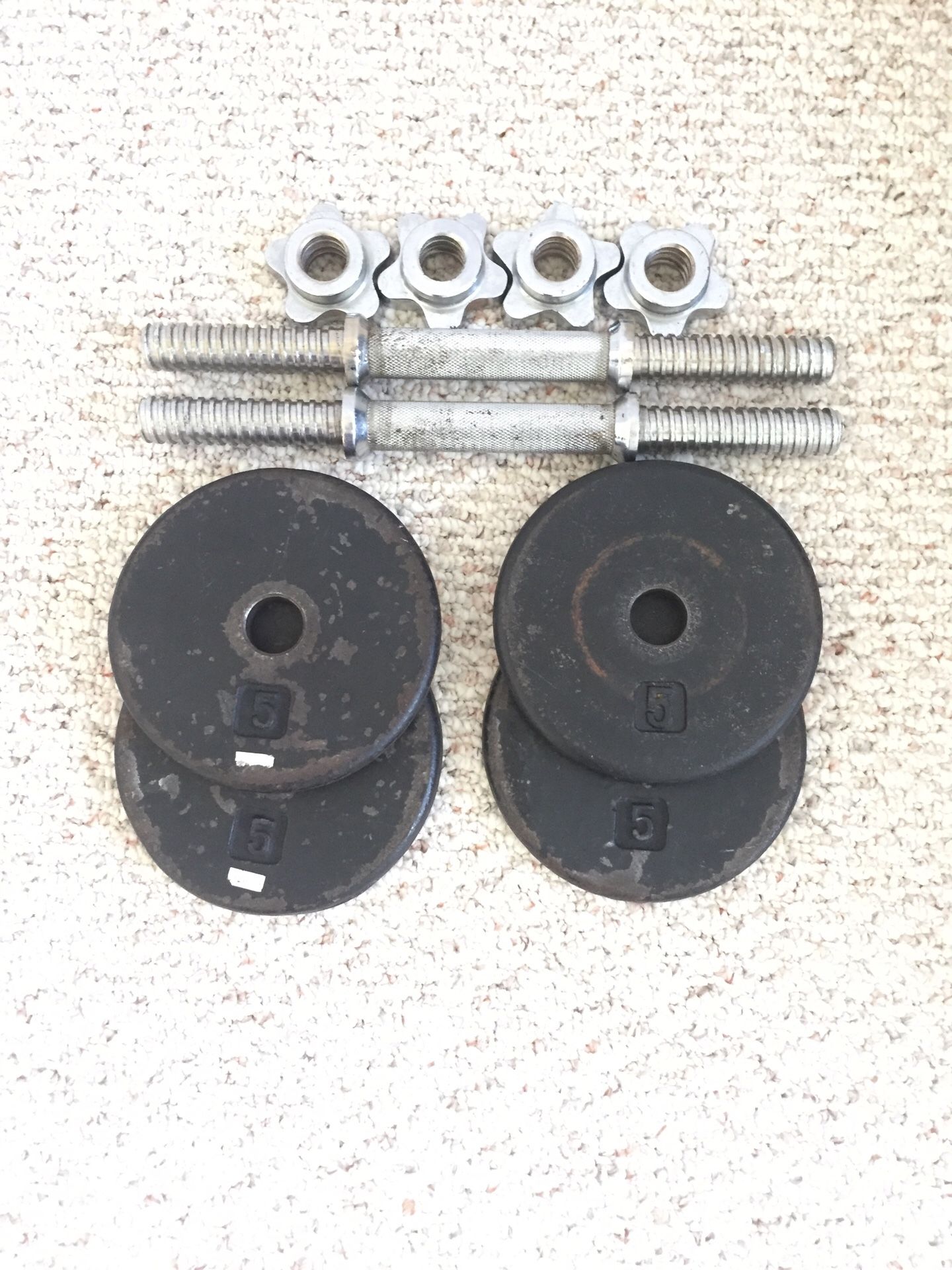 Dumbbells grips and 5LB plates includes