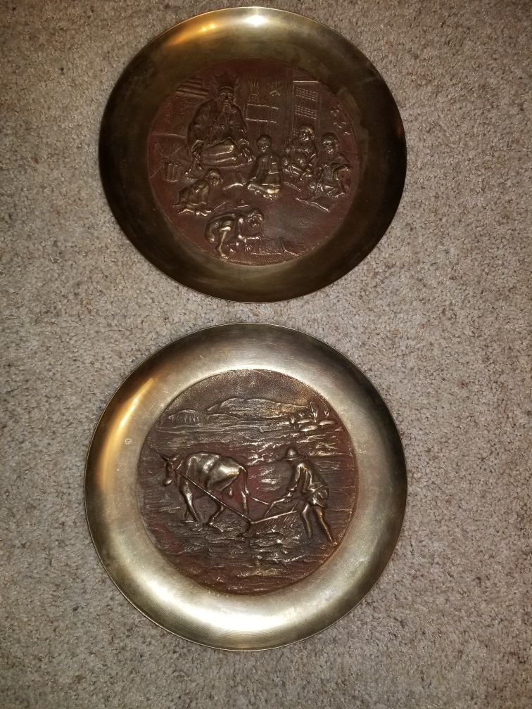 Vintage Peerage Embossed Brass Wall Hangings x 2