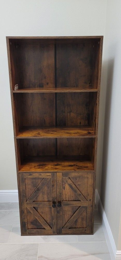 Farmhouse bookcase/shelf 60 Inches TALL with magnetic close Doors 5-Tier Floor Standing