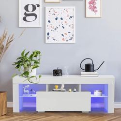 New White Led Tv Stand 51.2 Inches Length Fits Up To 65 Inch Tv 