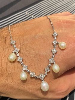 14K WHITE GOLD DIAMOND PEARL NECKLACE