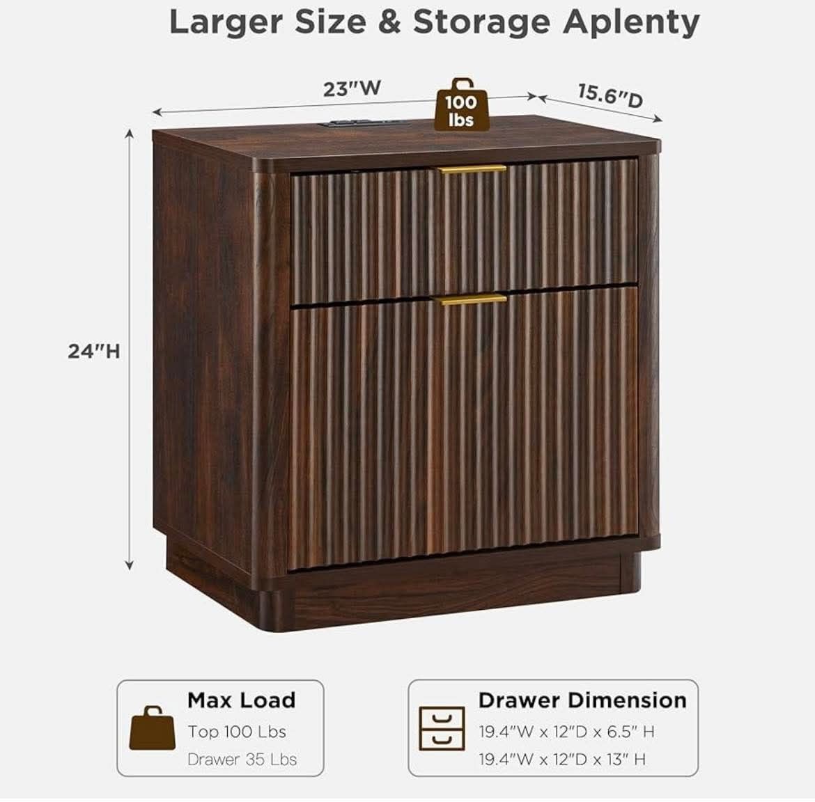 NEW-Nightstand with Charging Station