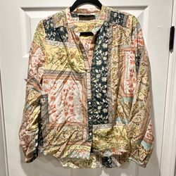 GO BY GO SILK Floral Patchwork Button-Down Shirt