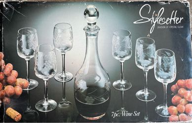 Stylesetter Handcut Mouth Blown Crystal 7-Piece Wine Decanter & Glass Set
