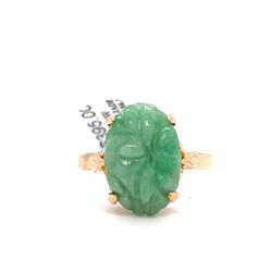 14Kt Yellow Gold Carved Jade Ring 3.30g Size 6.5 I-1640