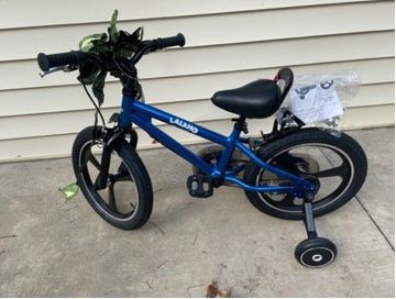 New Price Firm, LALAHO Kids Bike w/Training Wheels, Handbrake & Rear Brake Kickstand, 16-In, Blue