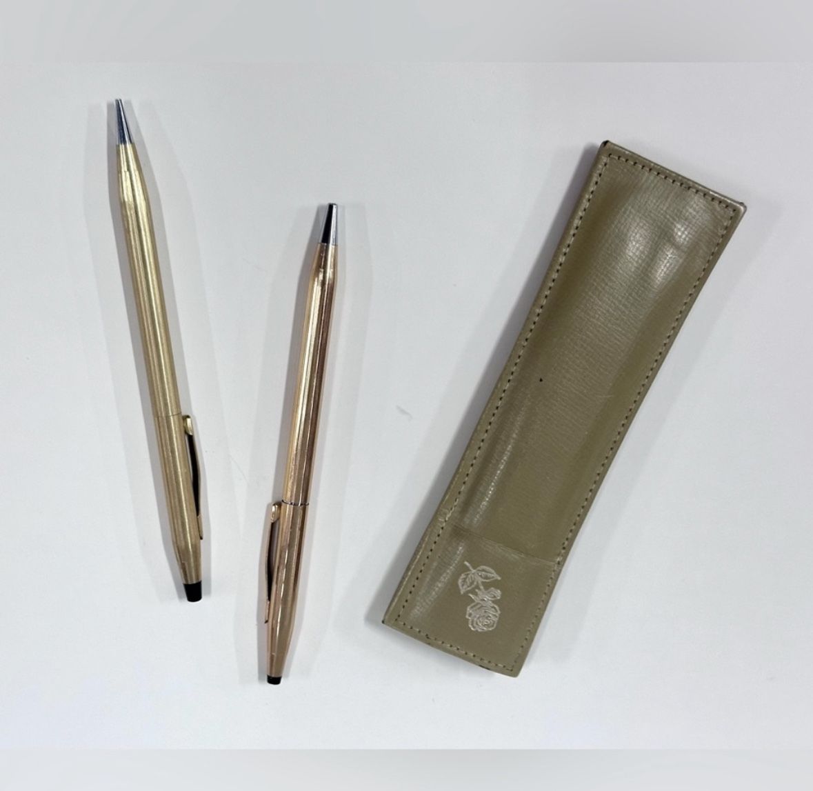 Cross Gold Lead Pen Pencil With Cowhide Leather Case Set Of 2