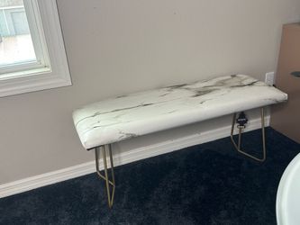 White Marble Print Accent Bench – Gold Legs – $40