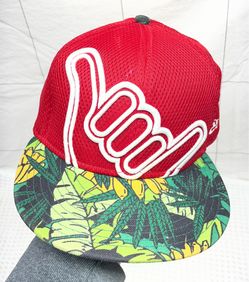 Fitted Hawaii Red Shaka SnapBack With Tropical Floral Brim