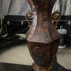 Asian Style 6-Sided Embossed Metal Amphora Flower Vase Rust-Brown 13" Tall