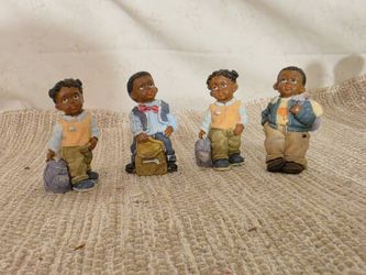 Vintage African American Boy Going to School Figurines / Children's Heritage Collectible Statues