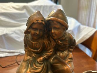 Bronze Look First Love Dutch Boy & Girl Plaster Lamp