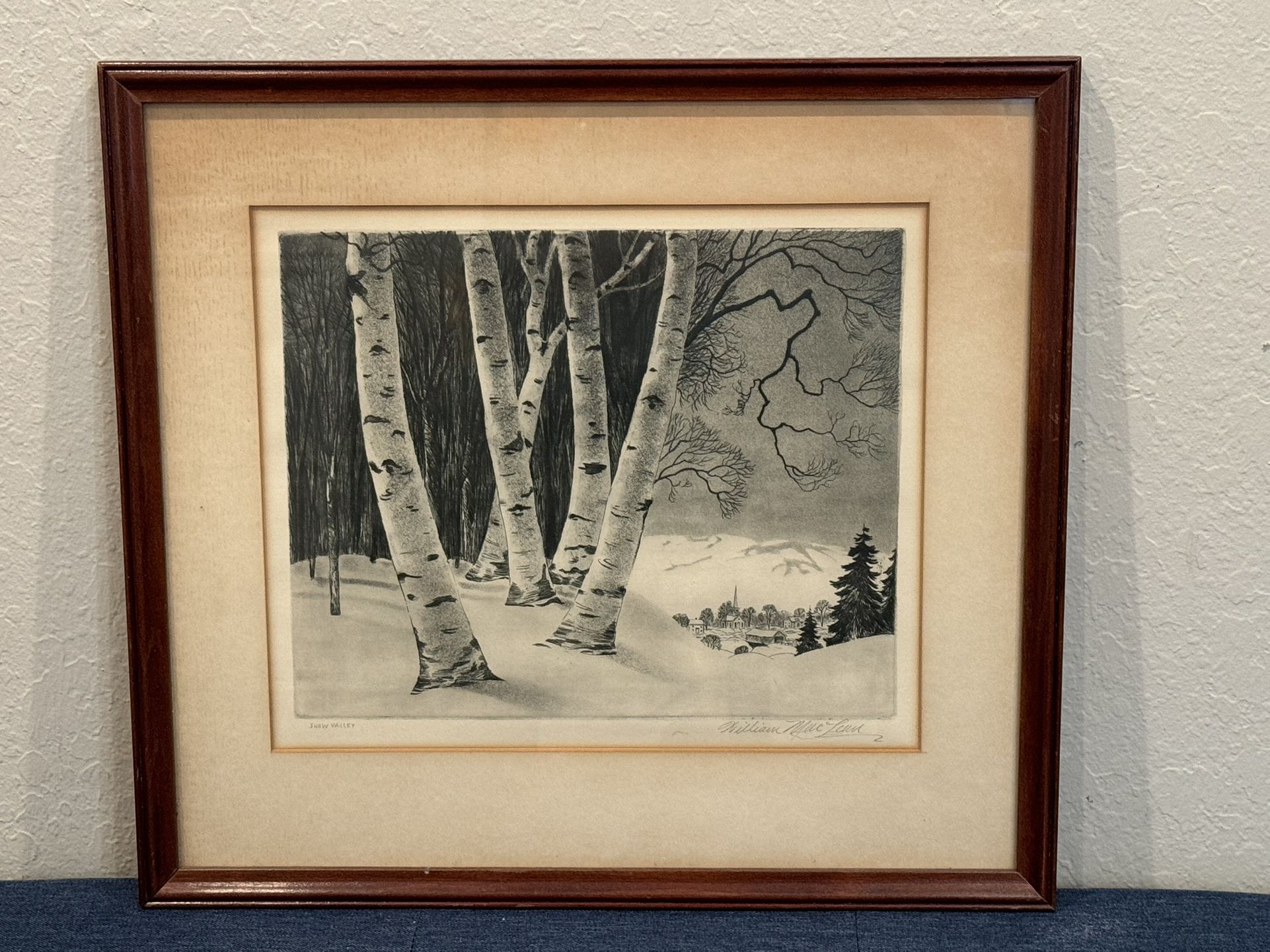 WILLIAM MACLEAN (1877, d1977) Signed 1945 Etching "Snow Valley" Listed PA Artist