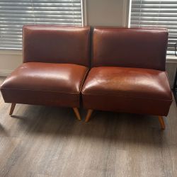 Set Of 2 World Market Light Brown Huxley Mid Century Modern Armless Chair