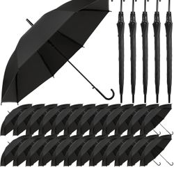 Reginary 30 Pieces Wedding Umbrellas Bulk Auto Open Stick Umbrellas with White European J Hook Handl