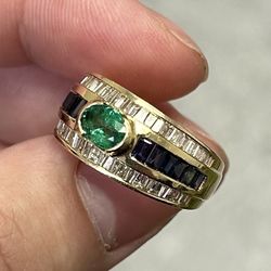 14kt Yellow Gold 1 CT Emerald 1 CT Sapphire And 1 CT Diamond Ring