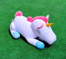 Your Zone Large White Unicorn 20" Plush Pink Hair Embroidered Eyes Blue Feet EUC
