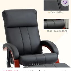 Electric Massage Recliner Chair w/ Ottoman – Faux Leather + Cherry Wood – Great Condition