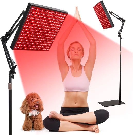 12.2" Square Red Light Therapy for Body and Face,660nm and 850nm Near Infrared Red Light Therapy Device,Red Light Therapy Panels with Adjustable Stand