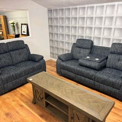 Recliner Sofa And Loveseat- Living Room Set Grey