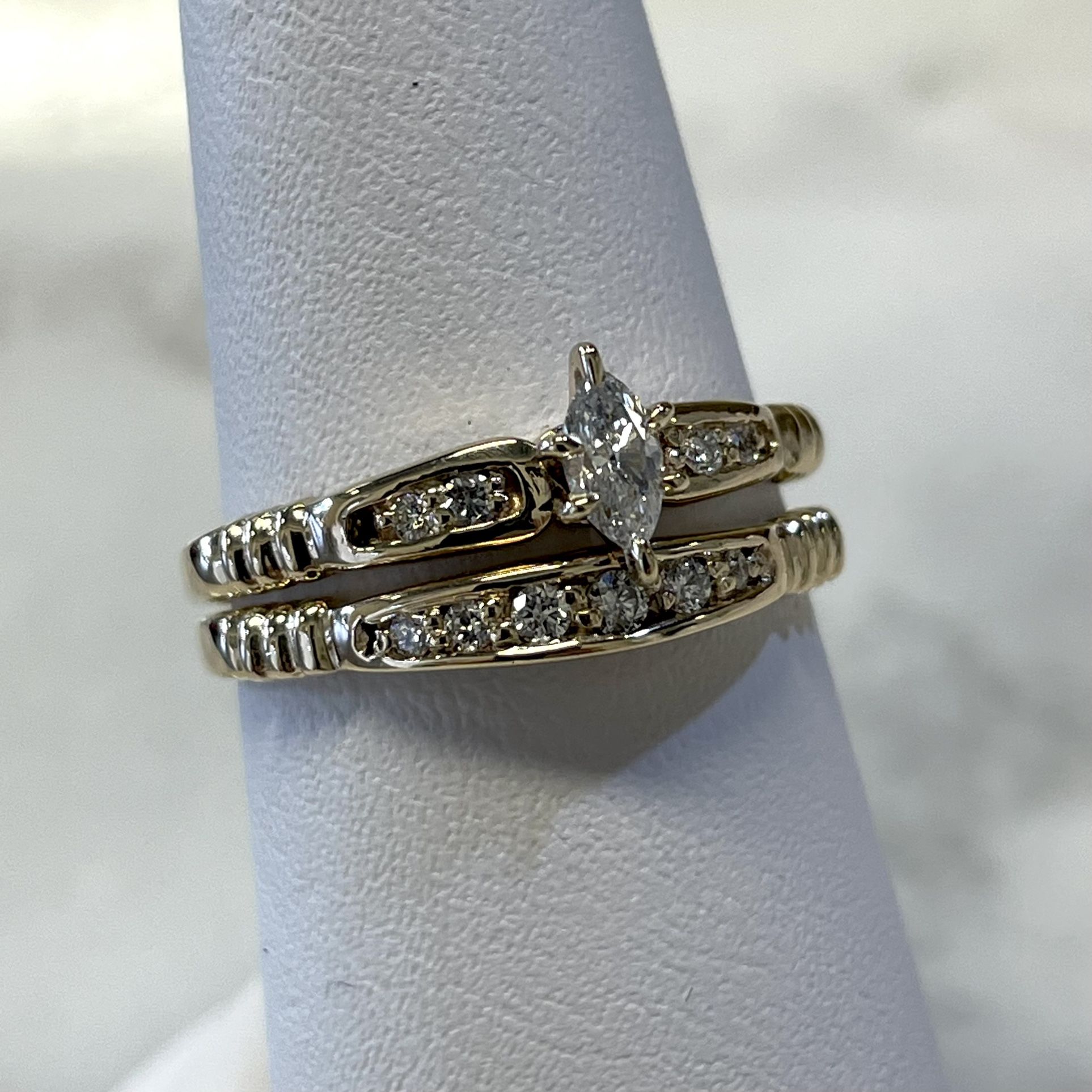 14k Marquise Diamond Engagement Ring Set
