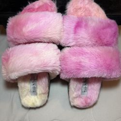 Nicole Miller Women Bamby Slipper Size 6 TIE DYE Slip-On Fuzzy Cork Heel NIB