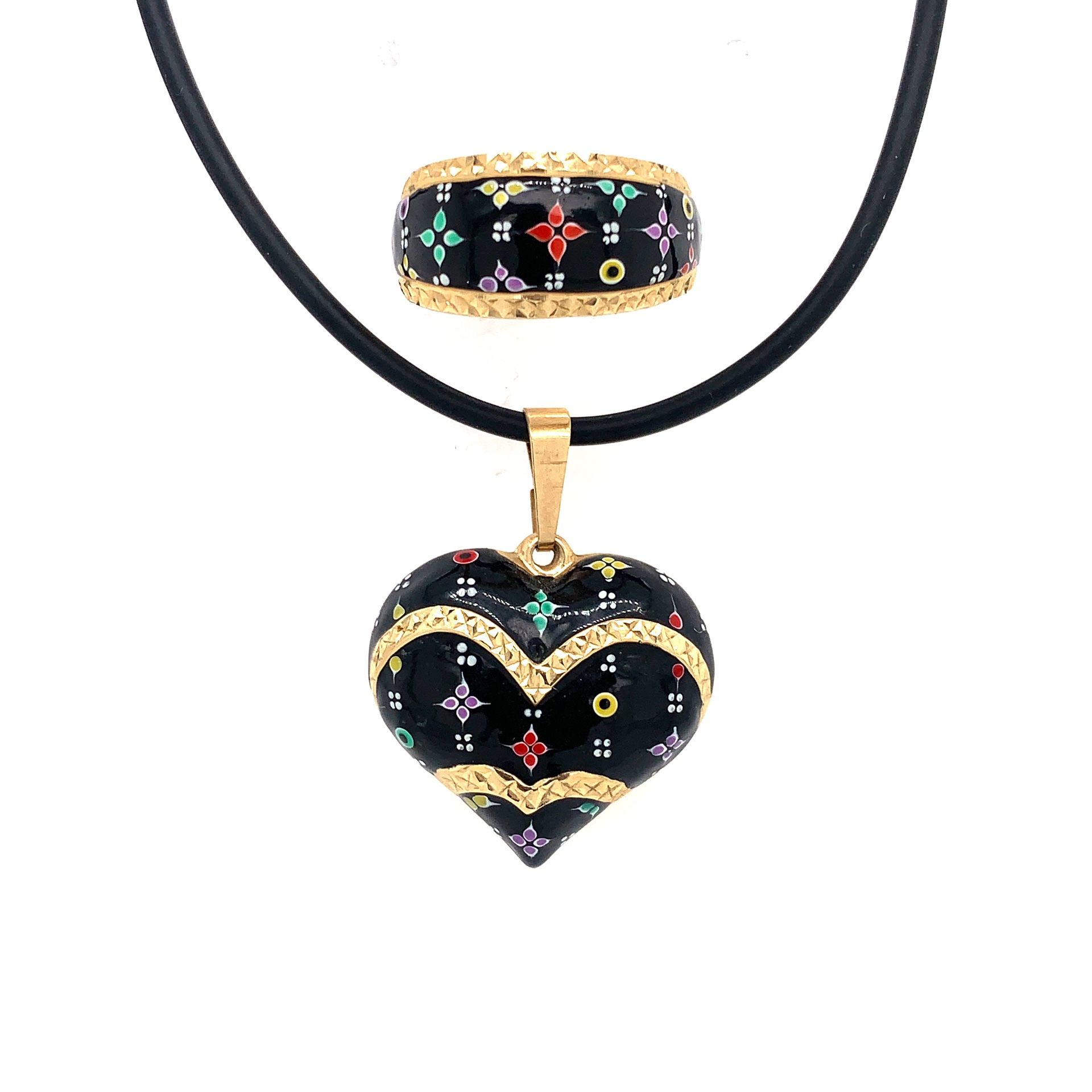 14k Puffy Heart Necklace and Ring Set