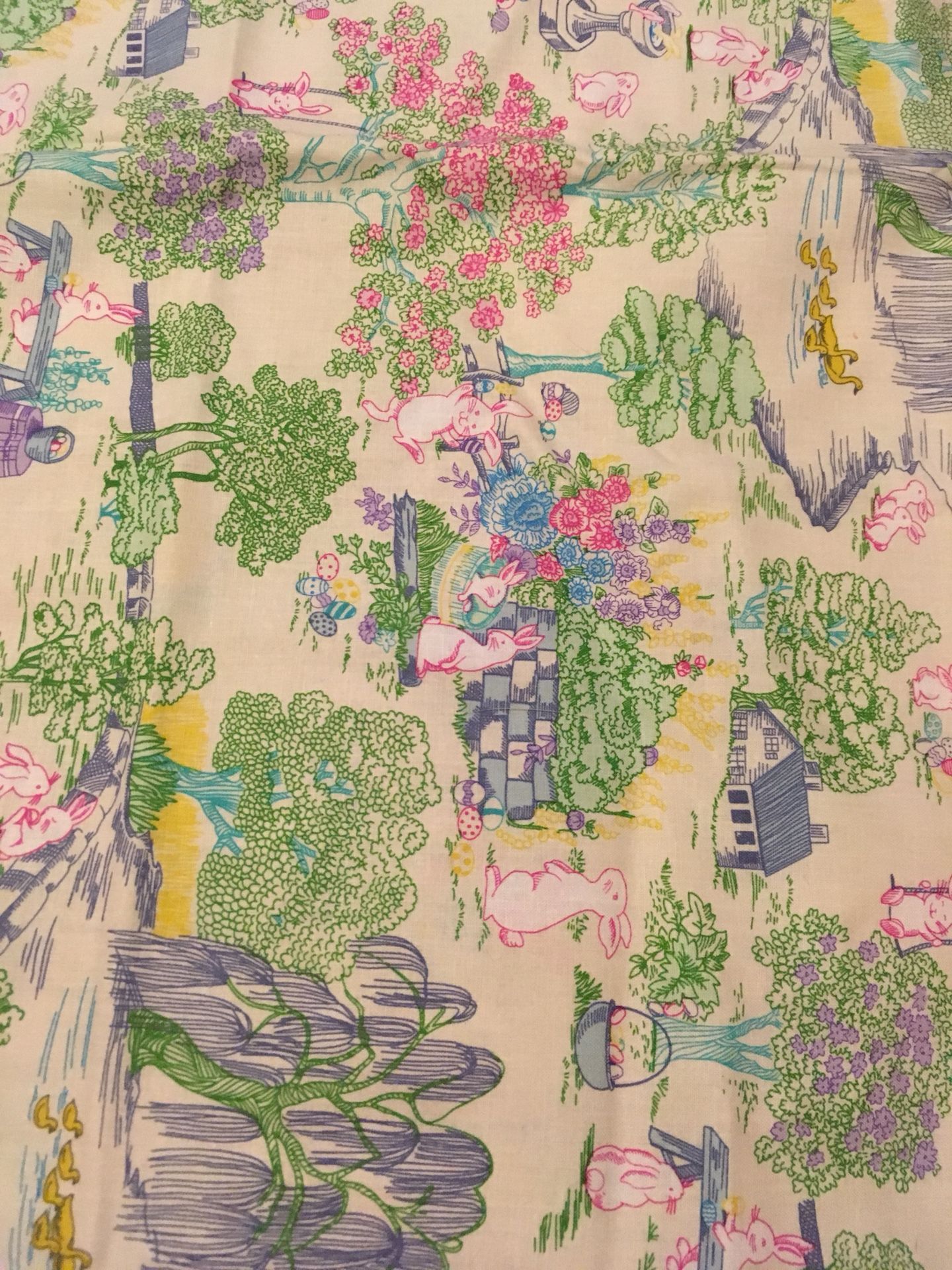 Handmade pillow case Easter bunny scene