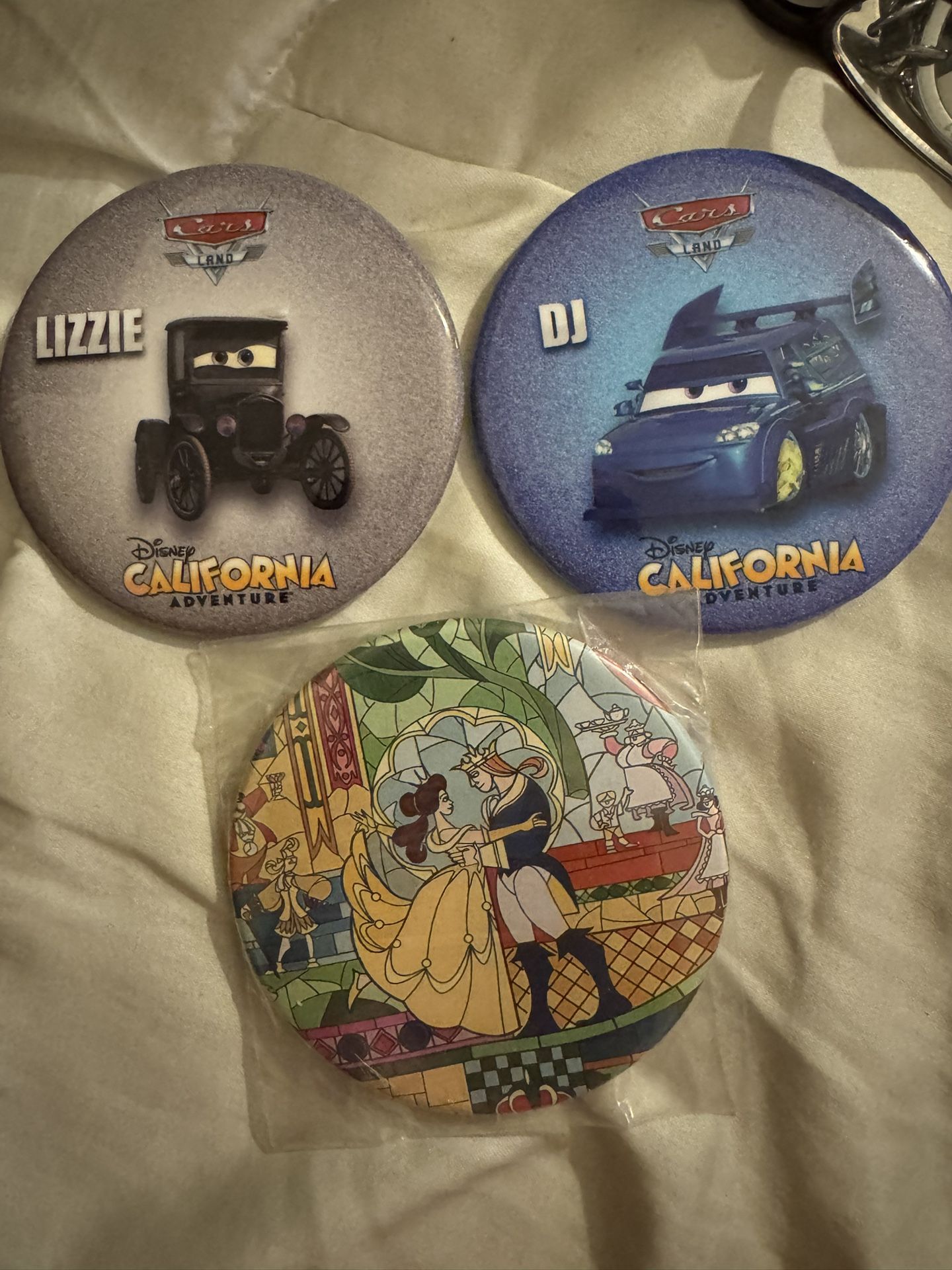Disney Cars & Belle Button Pins 3-pc Set