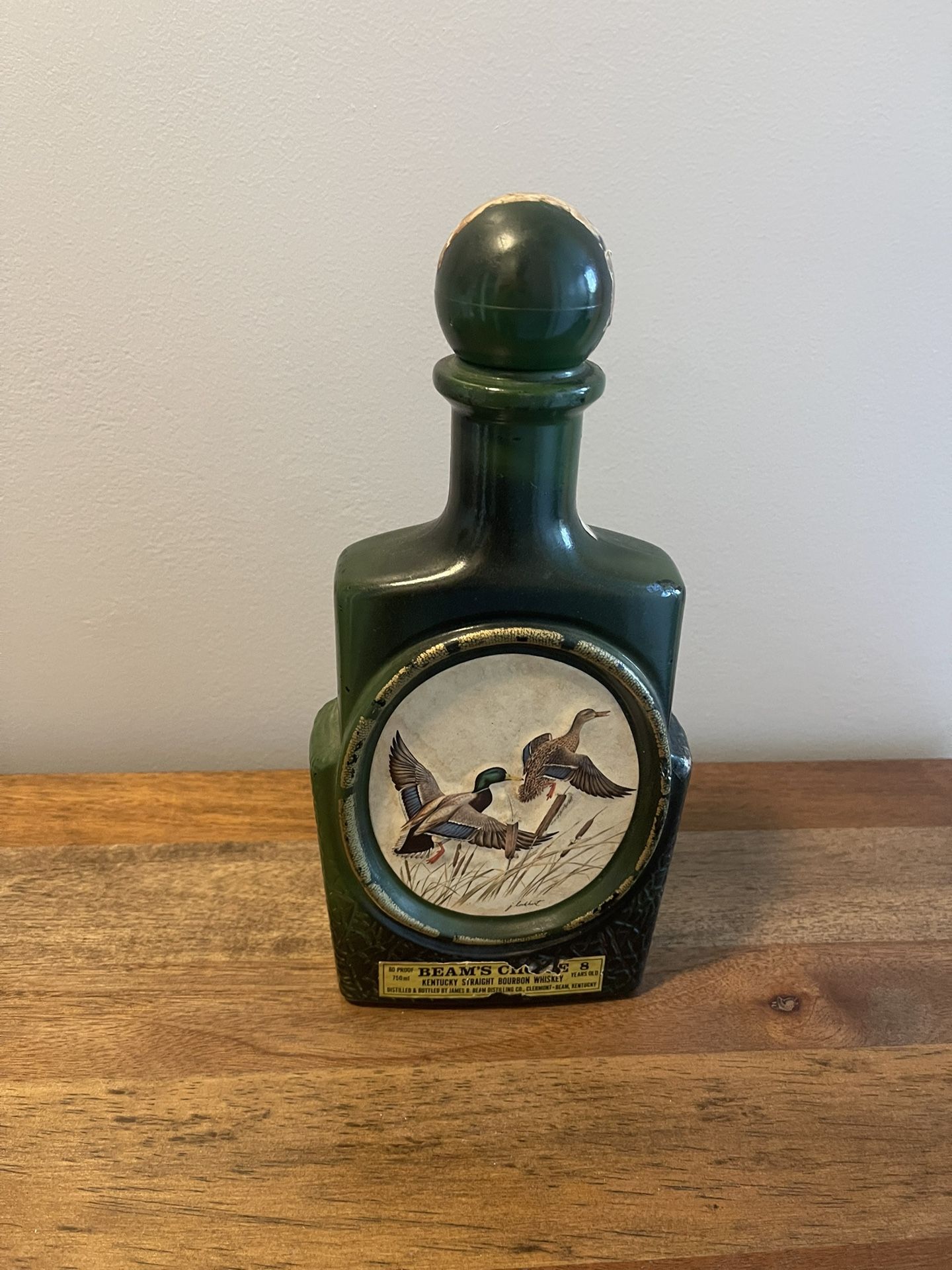 Collectible 1972 Jim Beam Bourbon Whiskey Decanter Made Of Green Jade Milk Glass