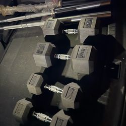 Brand new 50 and 20 lb dumbbells and used 55 and 25 lbs.