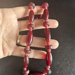 Art Deco Czechoslovakia Ruby Red Glass Beaded 21" Necklace.