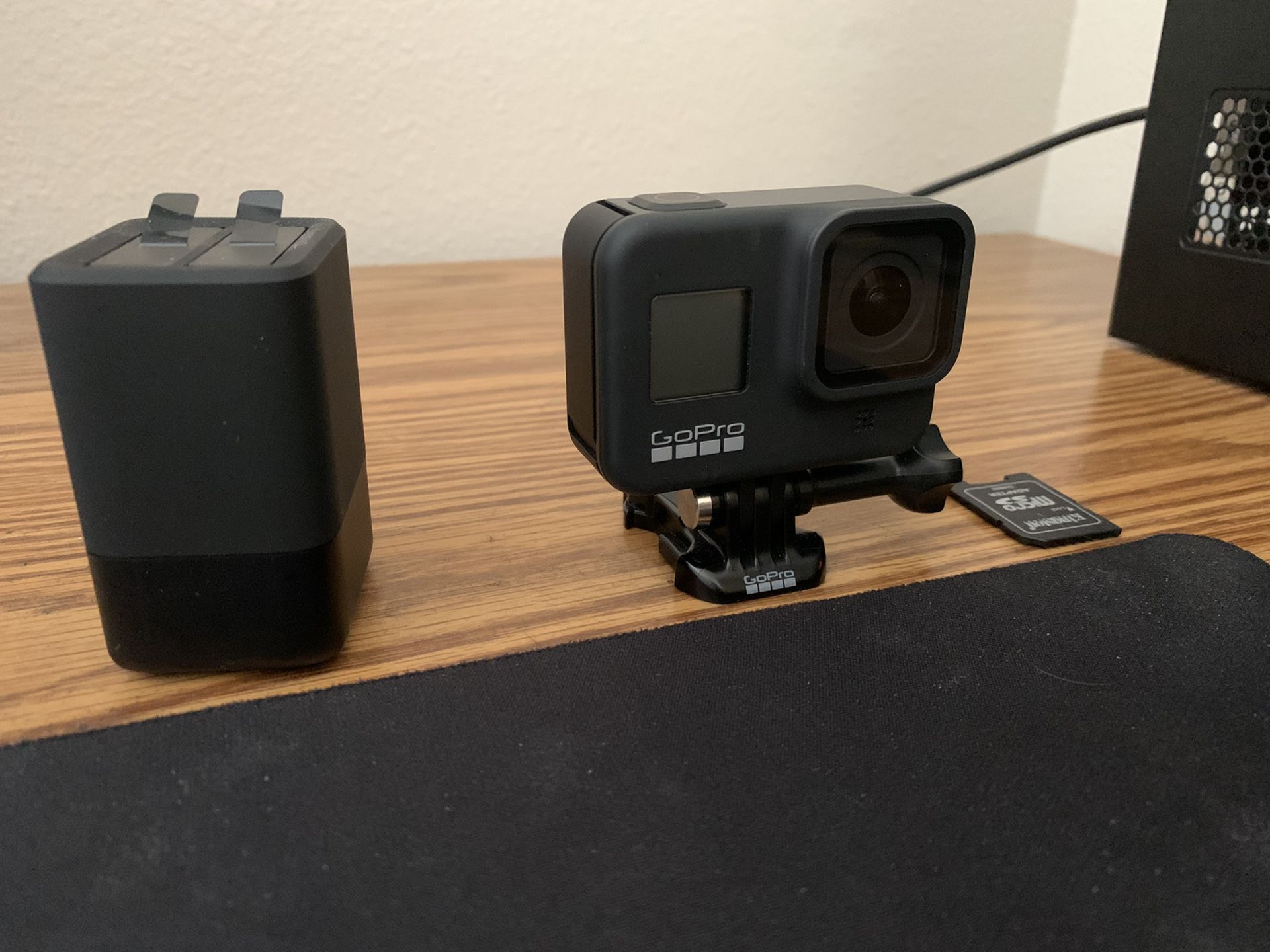 Gopro hero 8 w/ 32gb sd card, extra batteries, and dual battery charger.