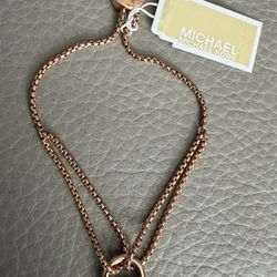 New Michael Kors Rose Gold Boxchain Pave Lock Toggle Bracelet 