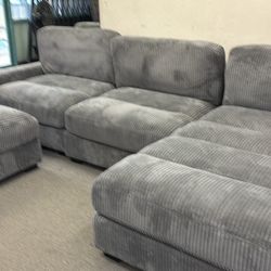 New 127x66 Corduroy Sectional Couch With Ottoman / Free Delivery 