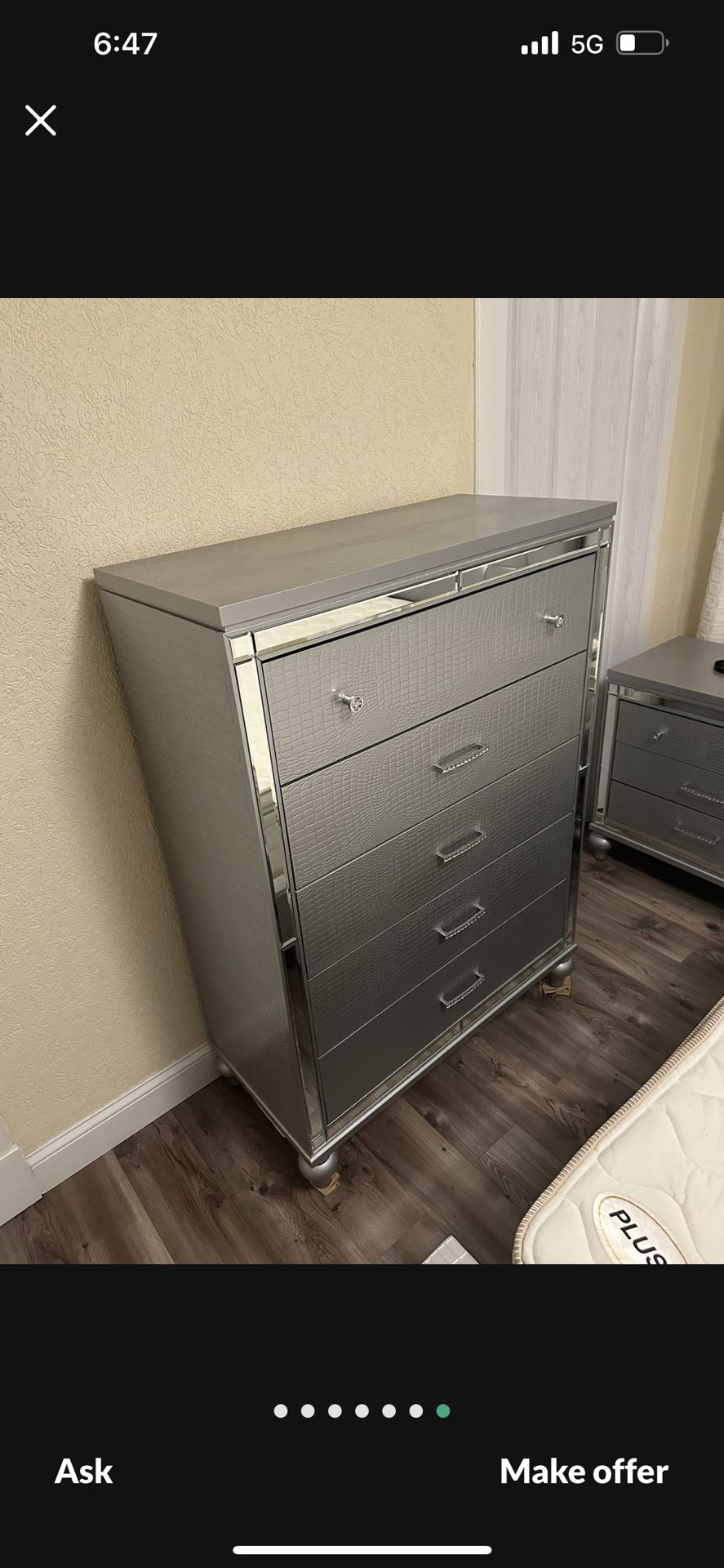 Bureau and two nightstands with glass decoration + Free  Matress